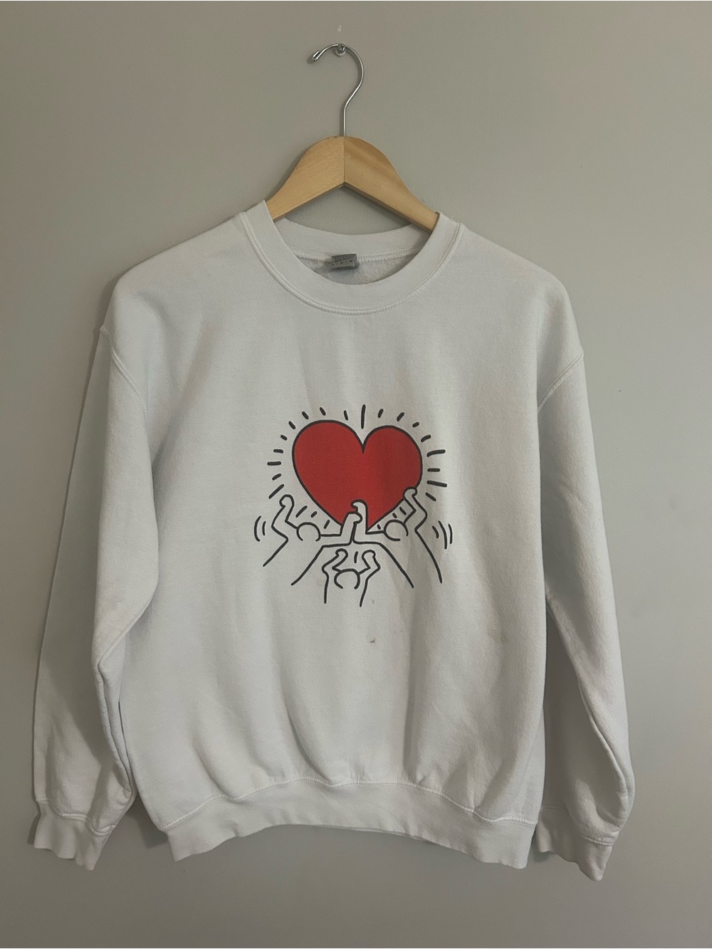 Keith Haring Crewneck Sweater with Red Heart Graphic